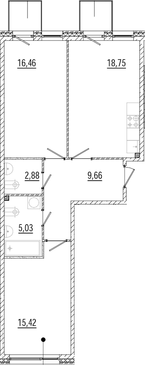 2-комнатная квартира 69.21 м², 3/9 эт., ЖК «Мануфактура James Beck»